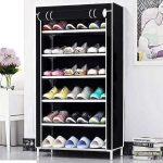 Portable Shoe Rack Organizer, 6-Tier Storage Cabinet with Fabric Cover, Black, Space-Saving Design (Black)