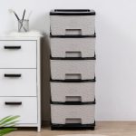 Amazon Basics Plastic 5 Rack Multipurpose Modular Drawer Storage Rack | Kitchen & Home Essentials Organizer Storage Box Cabinet | Almira Set for Stationary, Kitchen, Cosmetic |Black & Grey | 36D x 30W x 77H cms