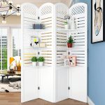 Wooden Divider Partition Versatile Privacy Screen for Living Room Room Divider (6 Feet 3 Shelves) for Living Room/Bedroom/Office/Restaurant (6 Feet 4 Panel with 3 Shelves)