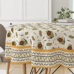 Astitva Premium 100% Cotton Round Table Cloth | 60-Inch Circular 4-Seater Table Cover with Elegant Designed Border – Sunflower Print