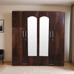Junglewood Textured 4 Door Wardrobe with Mirror (Black)