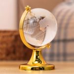 Crystal Glass Globe with Gold Stand for Growth/Health/Wealth/Positive Energy/Vastu Home Decor Item/Office Table Decor/Paper Weights/Success & Good luck Gift for Men/Student/Children – 50mm Small