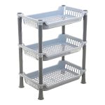 Kuber industries Plastic 3 Layer Multi-Purpose Kitchen Storage Basket Rack|Vegetable Basket for Kitchen (Grey Tiered Shelf)