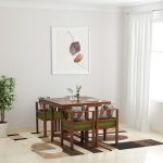 Sheesham Wood 4 Seater Dining Table Set for Home Hall || Solid Wood Dining Table with 4 Chairs for Hotels | Dining Room Sets – Teak Finish (Small Pillows Not Included)