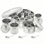 Human Hydro 12-in-1 Stainless Steel Masala Dabba | Spice Box with Partitioned Middle Container & 3 Spoons | See-Through Lid | Masala Container for Kitchen (22 cm, Silver)