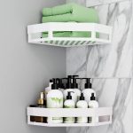 Satpurush Plastic Bathroom Accessories Kitchen Shelf Wall Holder Storage Rack Organizer Box Strong Adhesive Sticker Shower Corner,White