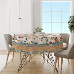 Astitva Premium 100% Cotton Round Table Cloth | 60-Inch Circular 4-Seater Table Cover with Elegant Designed Border – Birds Land Print