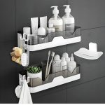 Satpurush Plastic Bathroom Accessories, Bathroom Rack, Bathroom Shelf Organizer, Wall Mounted Shelf, Bathroom Hardware & Accessories, Storage Racks (3 Pack, Bath Shelf with Soap Dish & 4 Hook) White