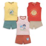 LuvLap Baby Boys Regular Fit 100% Cotton Sleeveless Boys T-Shirt & Shorts Set Pack of 3