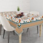 Astitva 100% Cotton Premium 6–8 Seater Dining Table Cover | 60 x 90 inch Table Protector with Birds Land Print and Elegant Border