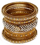 Shining Diva Fashion Latest Antique Gold Plated Stylish Traditional Bangle for Women (Set of 17)