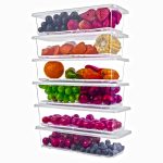 6 Fridge Storage Boxes Fridge Organizer With Removable Drain Plate&Lid Stackable Fridge Storage Containers Plastic Freezer Storage Containers For Fish,Meat,Vegetables,Fruits(1500Ml),Transparent