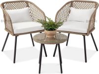 BRISHI Rattan & Wicker Garden Patio Seating Chair and Table Set Outdoor Balcony Garden Coffee Table Set Furniture and 2 Chairs 1 Table Set with Cushion (Brown and White), 67 cm , 58 cm , 64 cm