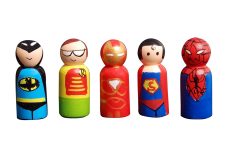 Peg Dolls Wooden Painted Superheroes Set Pretend Play Figurines – Organic Handmade Play Kit for Kids & Toddlers (2 Years+) – Pack of 5 pcs – Open Ended Toys