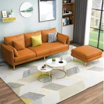 GRAPEWOOD Rhoads 3 Seater Sofa Set with Ottoman for Living Room – Premium Leatherette Fabric Sofa for Home, Office, Guest Room & Studio | Modern Design, Long-Lasting Comfort (Tan)