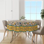 Astitva Premium 100% Cotton Round Table Cloth | 60-Inch Circular 4-Seater Table Cover with Elegant Designed Border – Folk Motif Print