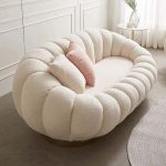 CRAFTCITY Pumpkin Style Wooden Sofa, Contemporary Modern & Cozy Accent Chair for Living Room (Beige 2 Seater Sofa)