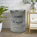 Amazon Brand – Umi Funny Quote Collapsible Laundry Basket 40L x 40W x 55H cm – Large Capacity 60 Liters – Durable Fabric Laundry Hamper with Handles – “Laundry Today or Naked Tomorrow” – Gray