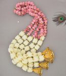 Mogra Flower Ganeshji and Bells Wall Hanging Strings, Artificial Flower Latkan for Temple, Festival-Diwali/Ganpati Pooja Door (Pink)