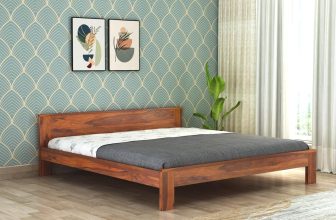 Wooden King Size Bed Without Storage | Wooden Double Bed Cot Bed for Bedroom Furniture | Palang Double Bed for Hotels | Basic Headboard | Solid Sheesham Wood, Honey Finish