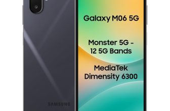Samsung Galaxy M06 5G Mobile (Blazing Black, 4GB RAM, 64GB Storage) | MediaTek Dimensity 6300 | AnTuTu 623K+ | 12 5G Bands | 25W Fast Charging | 4 Gen OS Upgrades | 50MP Camera | Without Charger