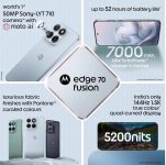 Motorola Edge 70 Fusion (Pantone Country Air, 8GB RAM, 128GB Storage) | 6.78″ 1.5K 144Hz AMOLED Display | Snapdragon 7s Gen 4 | 50MP Sony LYTIA 710 OIS | 32MP Selfie | 7000mAh | 68W TurboPower |