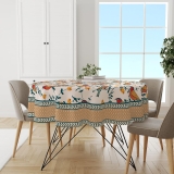Astitva Premium 100% Cotton Round Table Cloth | 60-Inch Circular 4-Seater Table Cover with Elegant Designed Border – Birds Land Print