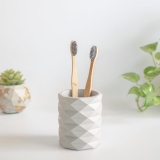 Dwell dapper | Geometric Shape Concrete Made Toothbrush Holder | Hand Crafted | Multi-Purpose Pen Holder, Remote Holder | (Grey)