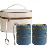 daiDokoro Plastic 4 Insulated Container Lunch Box Set With Thermal Bag & Cutlery For Students/Office/College/Picnic – (Navy Blue, 2500 Ml)