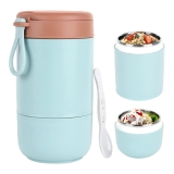 KitchEase 730ml Stainless Steel Lunch Pot – Leakproof Meal Jar with Foldable Spoon, Ideal Tiffin Box for Meals, Lunch, Office, School, College – Sky Blue