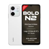 Lava Bold N2 (Siachen White, 4 GB RAM, 64 GB Storage) | 13MP AI Dual Rear Camera | Largest 6.75″ HD+ Display | 5000 mAh Battery & 10W Charging | IP64 Water & Dust Proof | Charger & Phone-Case in Box