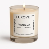 Vanilla Organic Candle 200g | 60 Hour Burning Time | Calming Vanilla Caramel Scented Candle | 100% Natural Soy Wax | Long Lasting, Aromatherapy Candle for Home, Bedroom & Relaxation