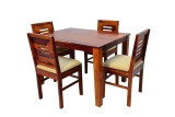 Solid Sheesham Wood Dining Table Set 4 Seater | Four Seater Dining Table 4 Seater with 4 Cushion Chairs for Living Room | 4 Seater Dining Set for Hotel Restaurant, Honey