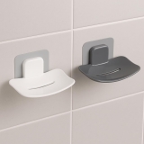 Satpurush Self-Adhesive Soap Holder for Bathroom (Pack of 2) Wall Mounted No-Drill Soap Stand with Water Drainage | Strong Sticker Plastic Soap Dish for Wash Basin & Kitchen (White & Gray)