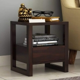 Sheesham Wood Bed Side Table with 1 Drawer & Shelf Storage Wooden Nightstand End Table for Bedroom Home (Walnut)