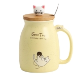Spooky Creative Starry Sky Ceramic Mug – Cute 3D Cat Design with Lid & Spoon, Perfect for Office, Breakfast, & Gifts – Available in Yellow – 420ml