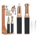 Eyebrow Trimmer for Women || Epilator 2-in-1 || Face Trimmer For Women Facial Hair, Upper Lips, Nose, Ear, Portable & Rechargable – With Ring Light – BLACK