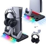 New World Cooling Stand with Controller Charging Station for PS5/PS5 Slim Console, 3-Level Cooling Fan, RGB Light, Headset Holder , PS5 /PS5 Slim Disc /Digital Cooling Charging Stand