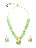 ZAVERI PEARLS Green Multistrand Beaded Traditional Kundan Necklace & Earring Set For Women-ZPFK13542