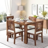 Solid Sheesham Wood Dining Table Set 4 Seater | Four Seater Dining Table 4 Seater with 4 Cushion Chairs for Living Room | 4 Seater Dining Set for Hotel Restaurant, Teak