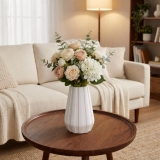 Amazon Brand – Umi Ribbed Design Textured Ceramic Look Plastic Vases for Living Room | 360 Degree Aesthetic Home Decor Pot for Flowers, Bedroom, Office Desk, Showpiece Gift Item (Vase Only)(White)