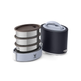 VAYA TYFFYN Black Polished Stainless Steel Lunch Box Without Bagmat, 1000 ml, 3 Containers, Black