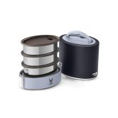 VAYA TYFFYN Black Polished Stainless Steel Lunch Box Without Bagmat, 1000 ml, 3 Containers, Black