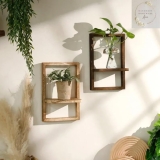 Mahogany and Oak Wood Set of 2 Floating Shelves, Planter, Wall Art, Home Decor Items, Multicolor (Mahogany and Oak, 2)