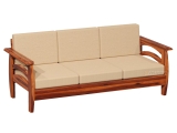 Solid Sheesham Wood 3 Seater Sofa for Living Room Home and Office | Wooden Sofa Set Three Seater with Curved Side Design (Beige Color Fabric Cushion, Honey Brown Finish)