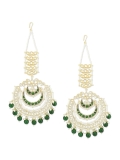 Zaveri Pearls Green Beads Traditional Kundan Chandbali Earring With Ear Chain For Women-ZPFK12201