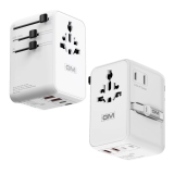 GM G+ 70W Travelease Pro International Universal Travel Adapter with 75mm Retractable Cable | Multi Plug Adapter with Type A & C USB Port | GaN Fast Charging for Iphone 16 Pro,15,14,13 & Laptop -White