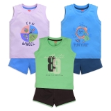 LuvLap Baby Boys Regular Fit 100% Cotton Sleeveless Boys T-Shirt & Shorts Set Pack of 3