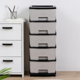 Amazon Basics Plastic 5 Rack Multipurpose Modular Drawer Storage Rack | Kitchen & Home Essentials Organizer Storage Box Cabinet | Almira Set for Stationary, Kitchen, Cosmetic |Black & Grey | 36D x 30W x 77H cms