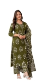 PARTHVI Women’s Pure Cotton Printed Straight Kurta Set with Palazzo Pants & Dupatta- Ethnic Wear, Green